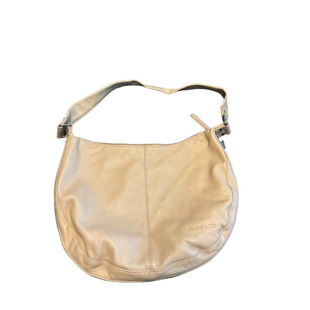 Stone & Co Beige Pebbled Leather Hobo Bag